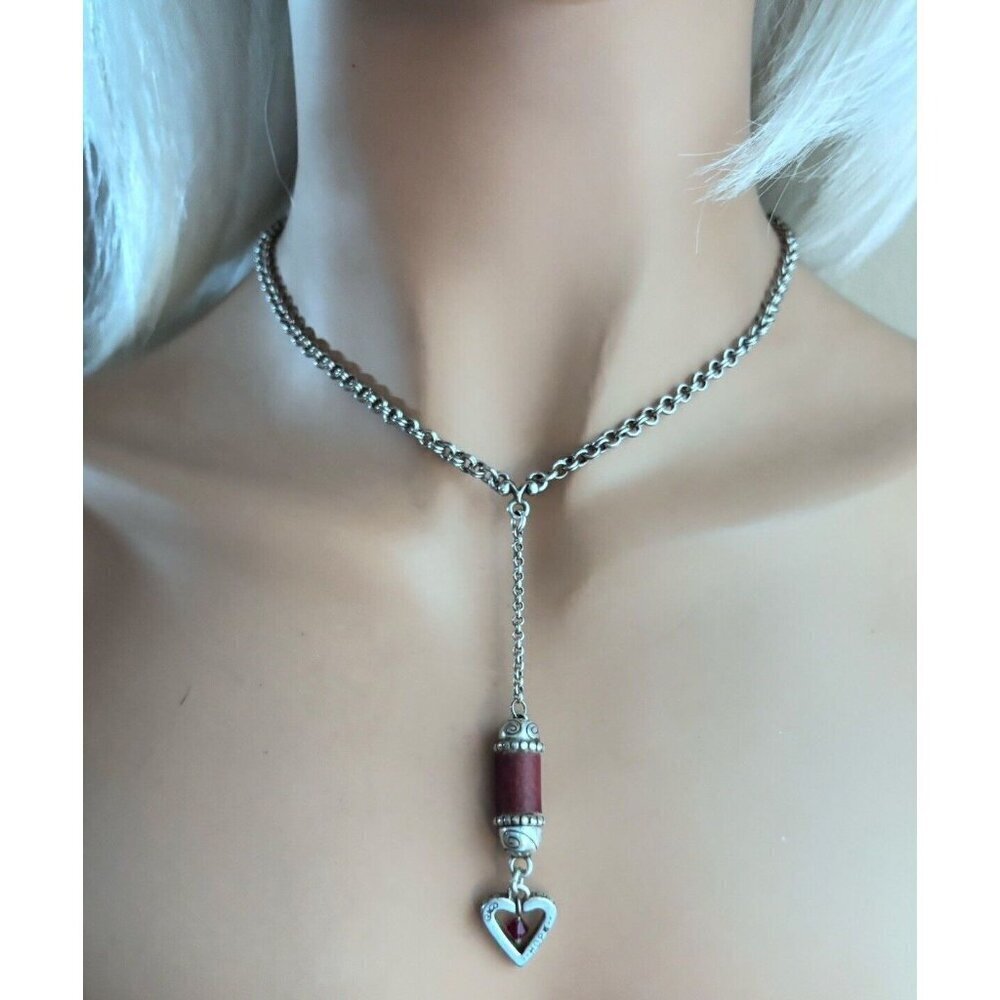 Brighton Heart Song Red Hearts Beads Dangle Silver Necklace 18". Y Necklace.